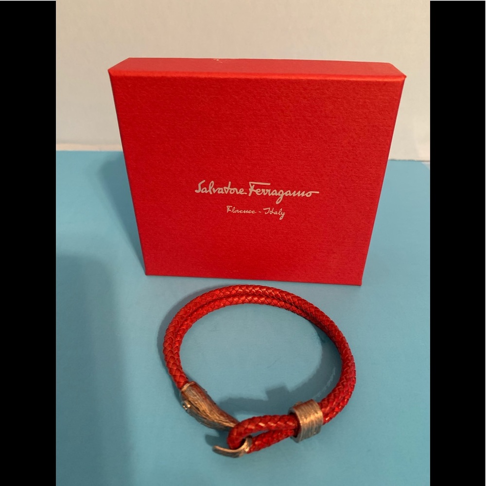 NIB Salvatore Ferragamo Mens Red Braided Bracelet